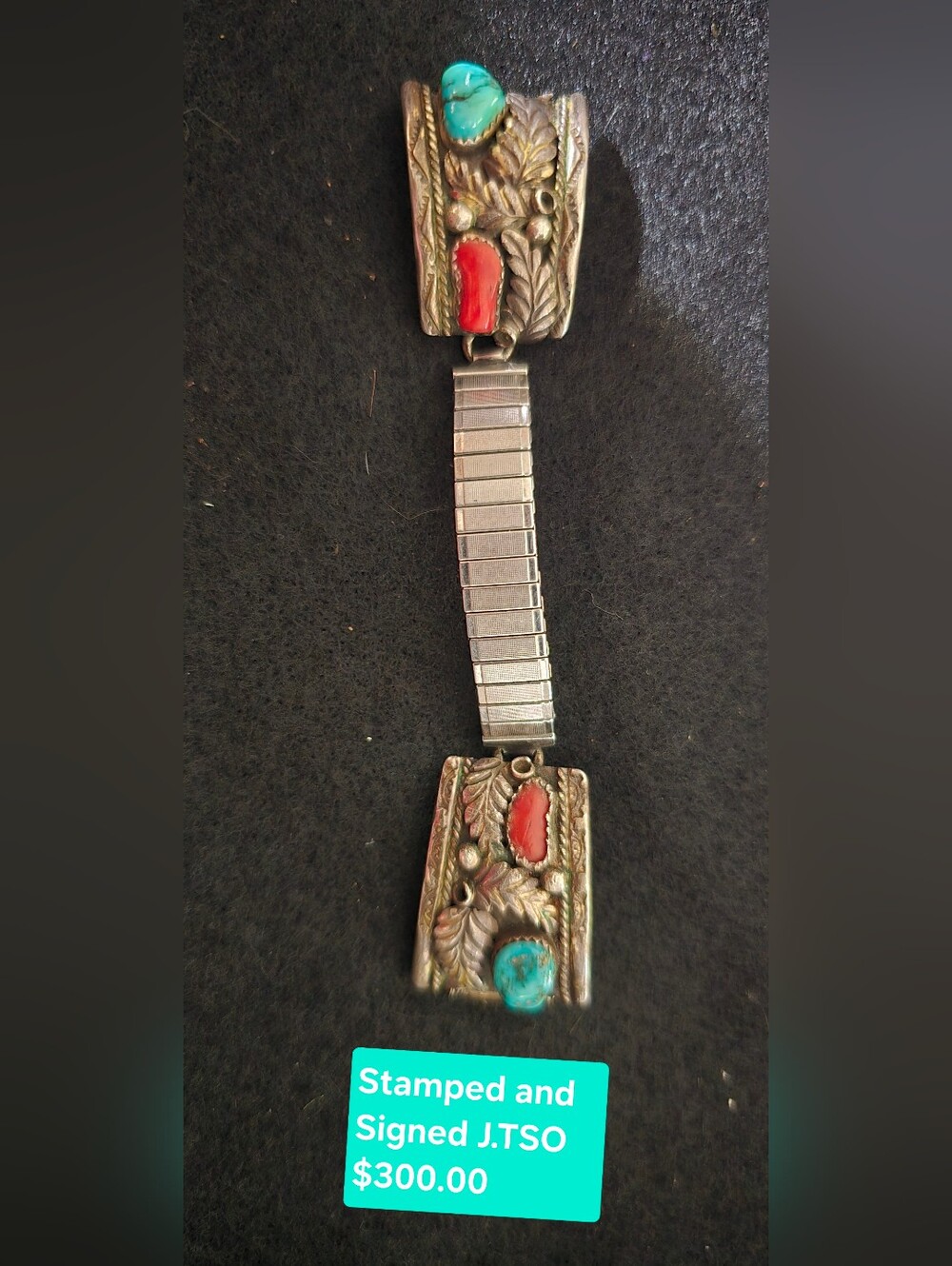 Silver-Tone Bracelet with Coral and Turquoise Stones